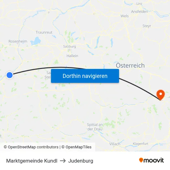 Marktgemeinde Kundl to Judenburg map