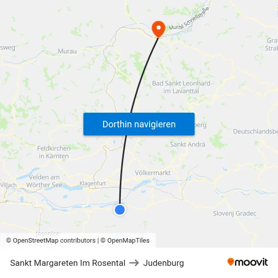 Sankt Margareten Im Rosental to Judenburg map