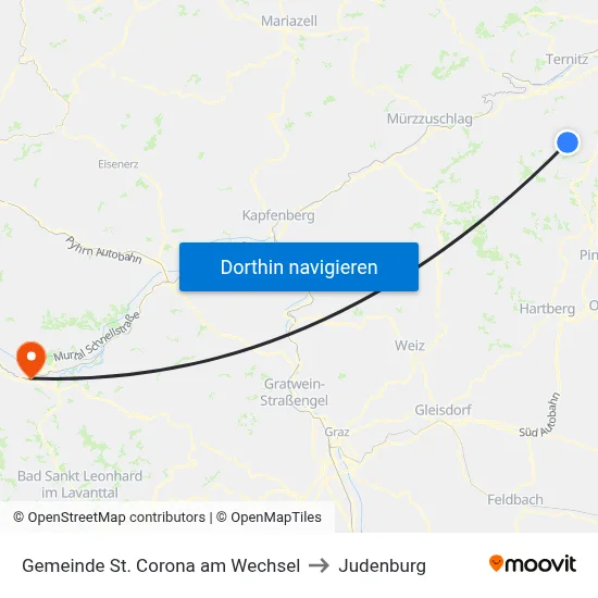 Gemeinde St. Corona am Wechsel to Judenburg map