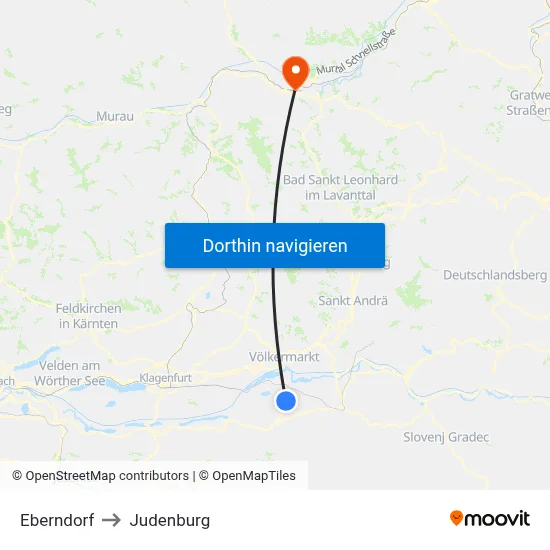 Eberndorf to Judenburg map