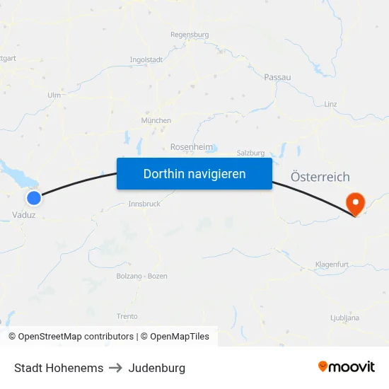 Stadt Hohenems to Judenburg map