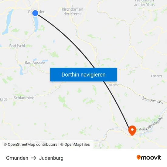 Gmunden to Judenburg map