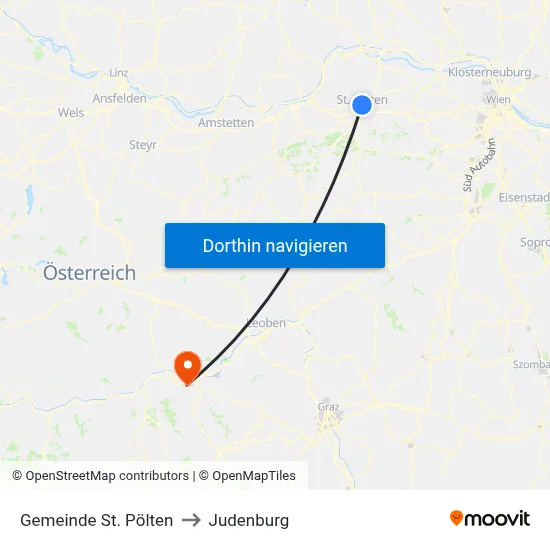 Gemeinde St. Pölten to Judenburg map