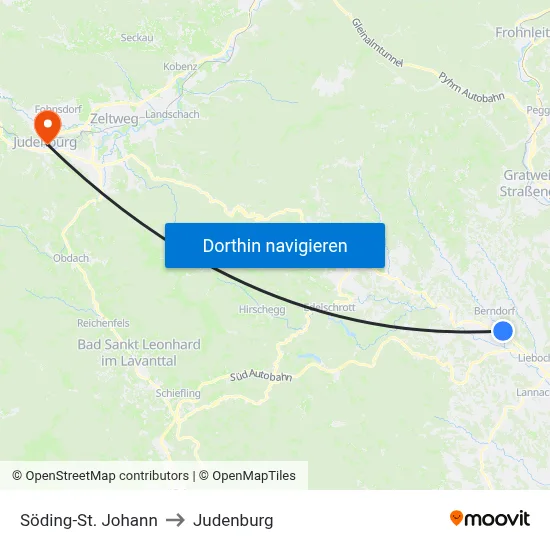 Söding-St. Johann to Judenburg map