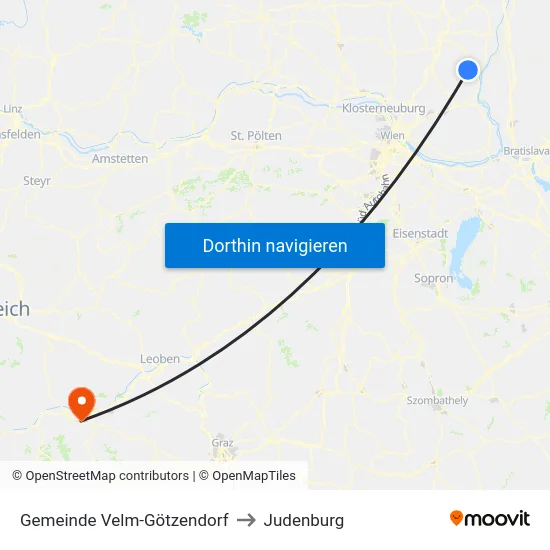 Gemeinde Velm-Götzendorf to Judenburg map