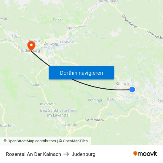 Rosental An Der Kainach to Judenburg map