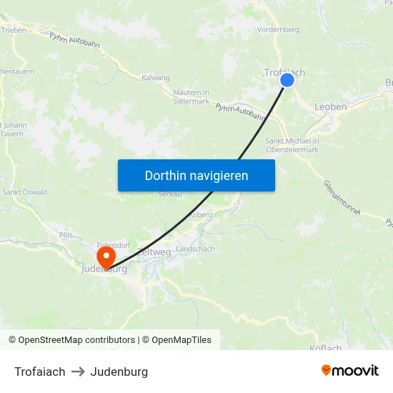 Trofaiach to Judenburg map