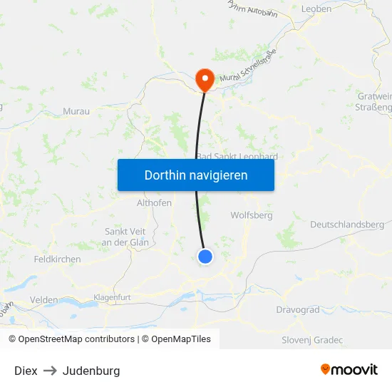 Diex to Judenburg map