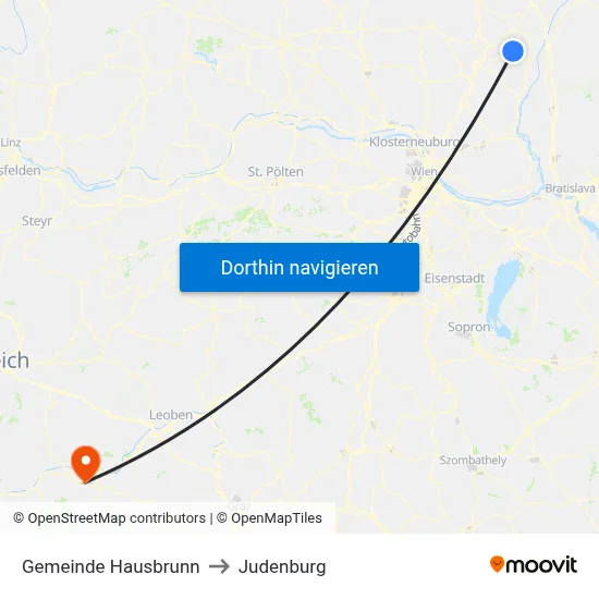 Gemeinde Hausbrunn to Judenburg map