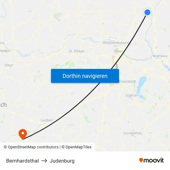 Bernhardsthal to Judenburg map