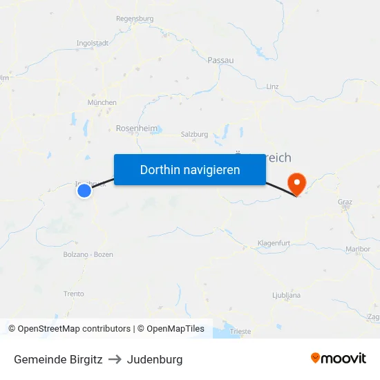 Gemeinde Birgitz to Judenburg map