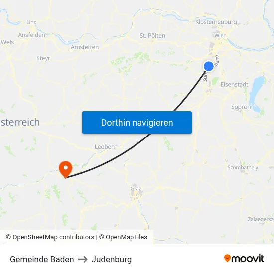 Gemeinde Baden to Judenburg map