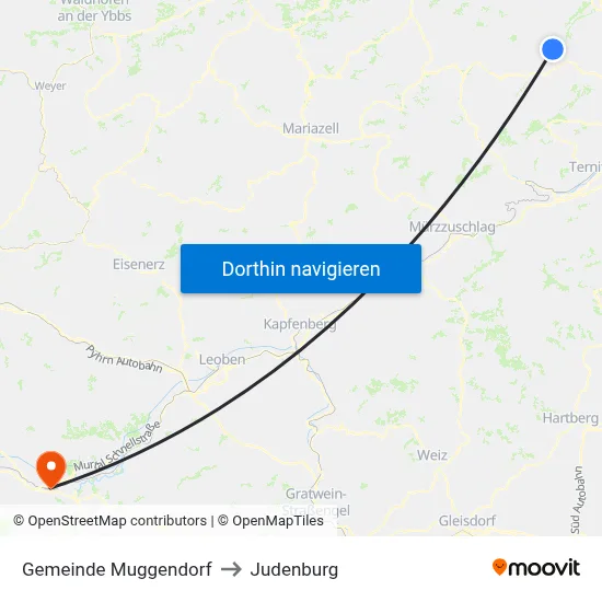 Gemeinde Muggendorf to Judenburg map