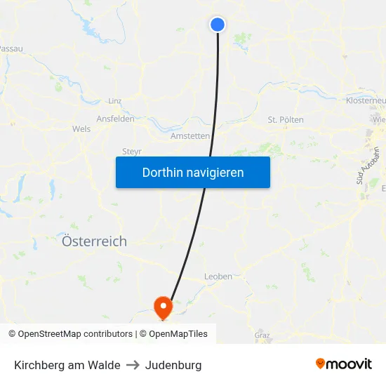 Kirchberg am Walde to Judenburg map