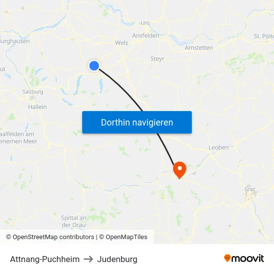 Attnang-Puchheim to Judenburg map