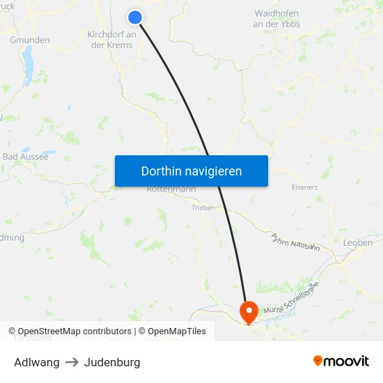 Adlwang to Judenburg map
