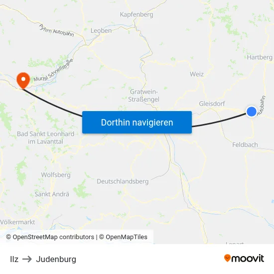 Ilz to Judenburg map
