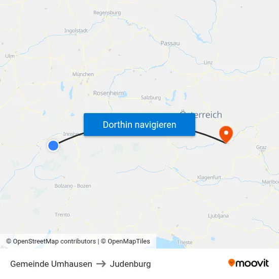 Gemeinde Umhausen to Judenburg map