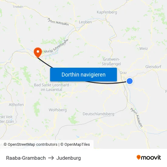 Raaba-Grambach to Judenburg map