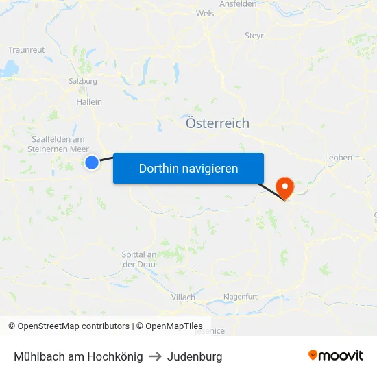 Mühlbach am Hochkönig to Judenburg map