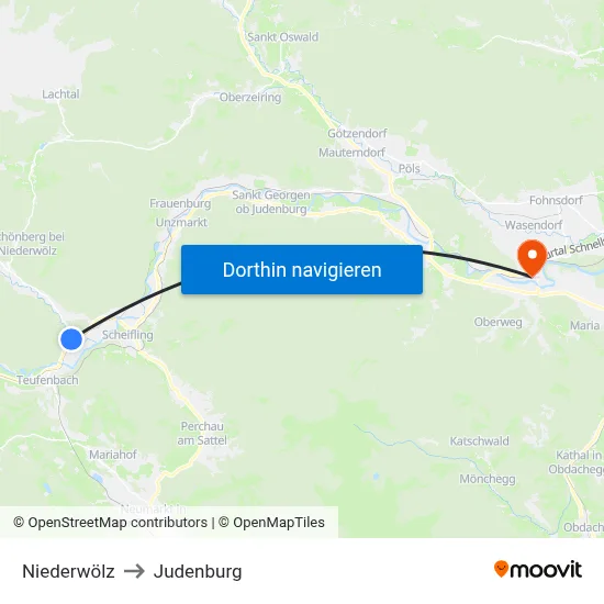 Niederwölz to Judenburg map