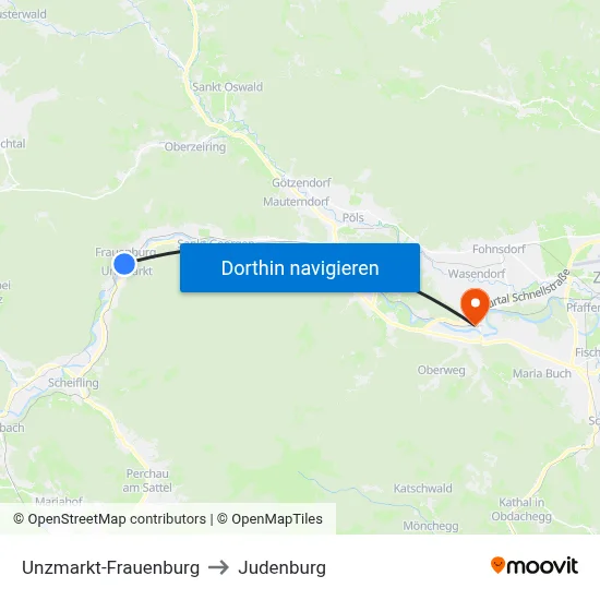 Unzmarkt-Frauenburg to Judenburg map