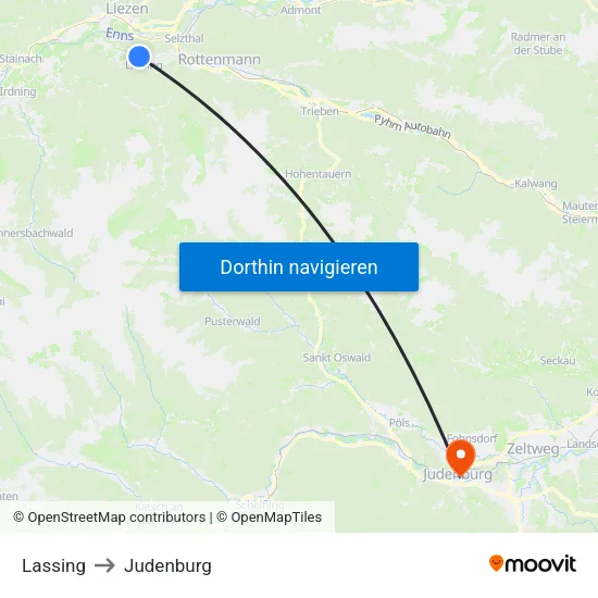 Lassing to Judenburg map