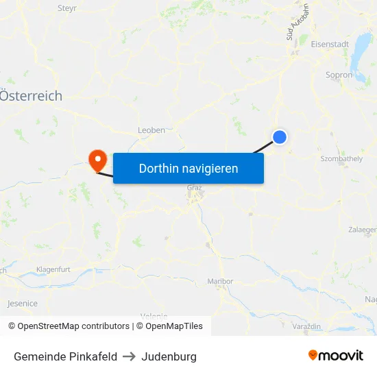 Gemeinde Pinkafeld to Judenburg map