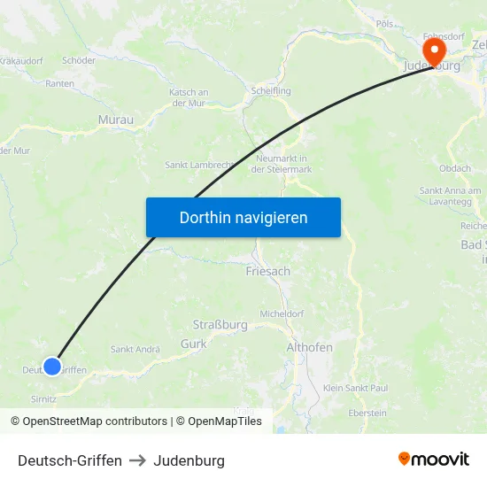 Deutsch-Griffen to Judenburg map