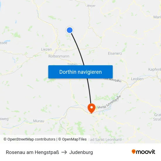 Rosenau am Hengstpaß to Judenburg map