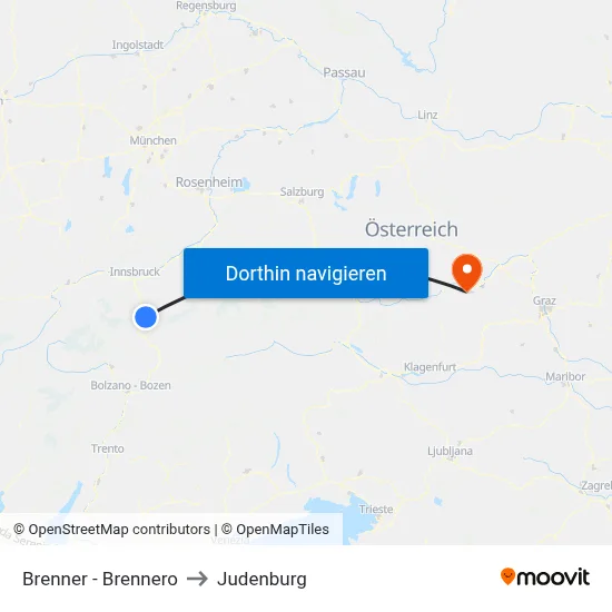 Brenner - Brennero to Judenburg map