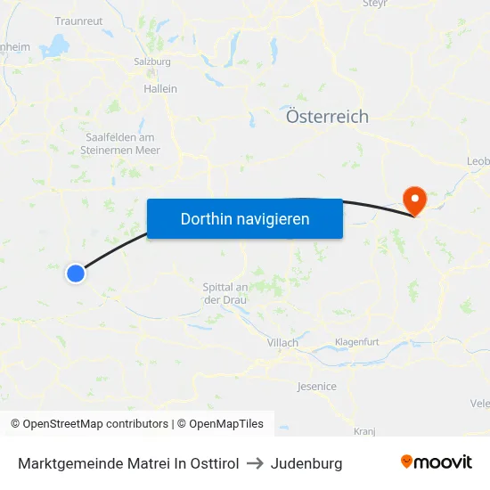 Marktgemeinde Matrei In Osttirol to Judenburg map