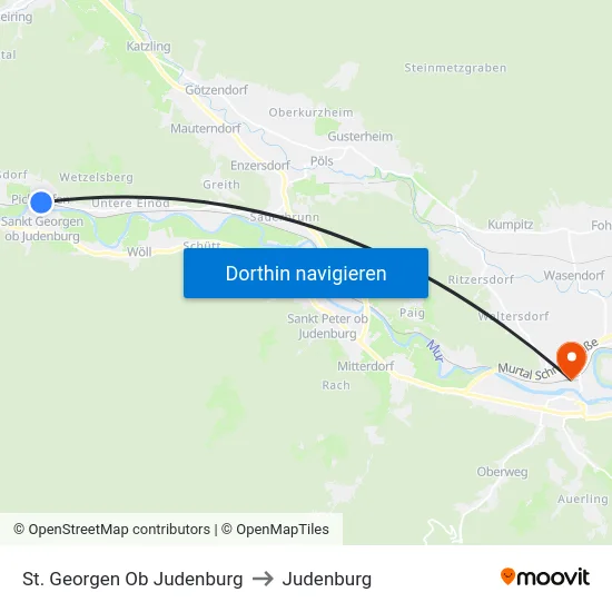 St. Georgen Ob Judenburg to Judenburg map