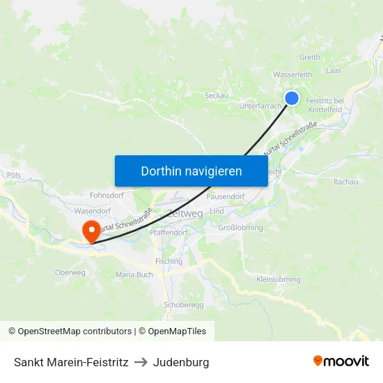 Sankt Marein-Feistritz to Judenburg map