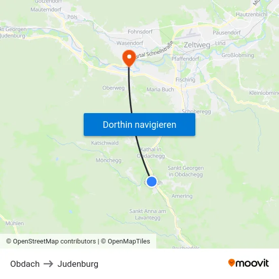 Obdach to Judenburg map