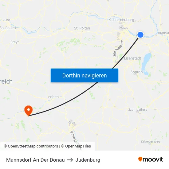 Mannsdorf An Der Donau to Judenburg map