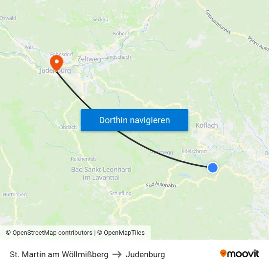St. Martin am Wöllmißberg to Judenburg map