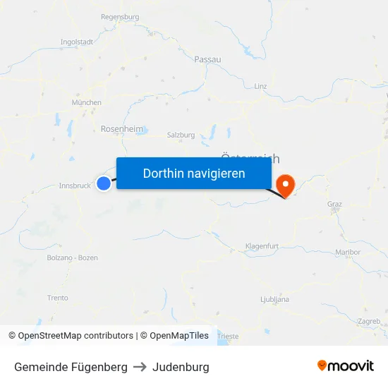 Gemeinde Fügenberg to Judenburg map