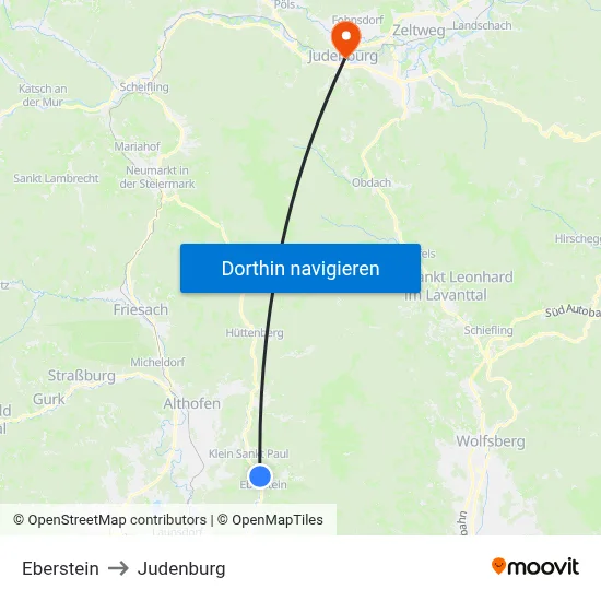 Eberstein to Judenburg map