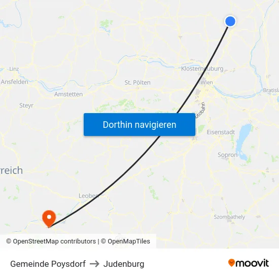 Gemeinde Poysdorf to Judenburg map
