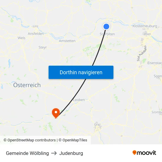 Gemeinde Wölbling to Judenburg map