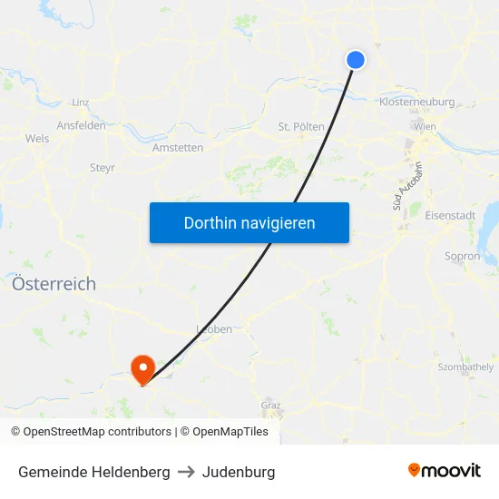 Gemeinde Heldenberg to Judenburg map