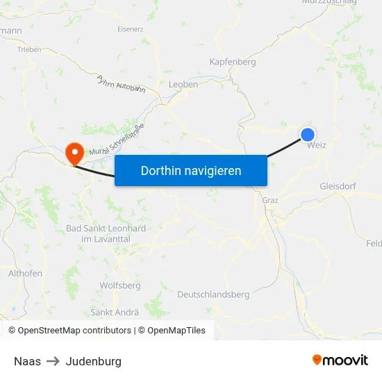 Naas to Judenburg map
