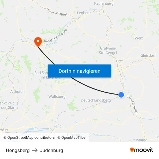 Hengsberg to Judenburg map