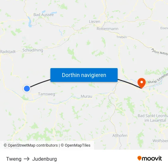 Tweng to Judenburg map