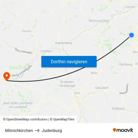 Mönichkirchen to Judenburg map