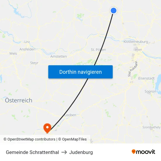 Gemeinde Schrattenthal to Judenburg map