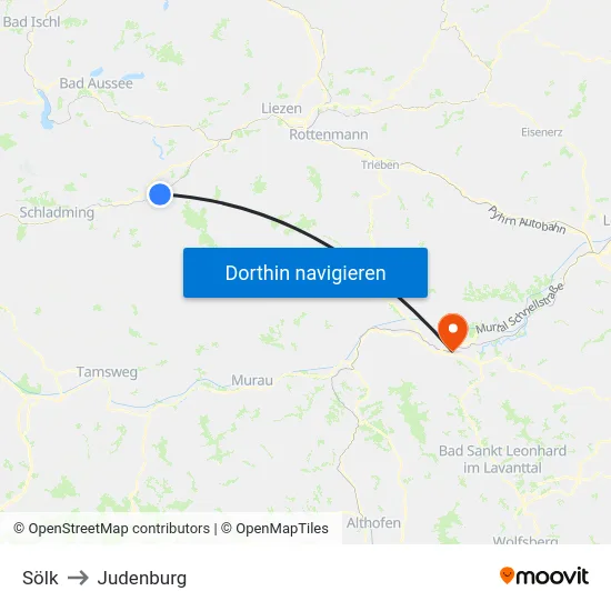 Sölk to Judenburg map