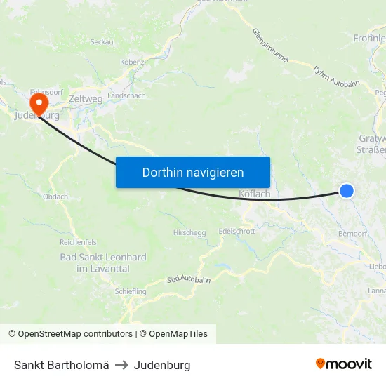 Sankt Bartholomä to Judenburg map