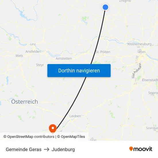 Gemeinde Geras to Judenburg map